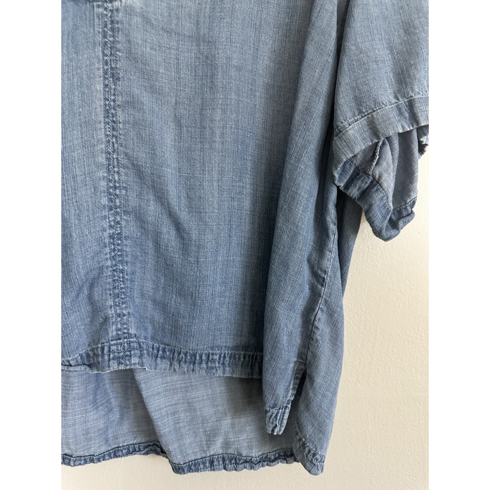 Splendid Denim Chambray Collared Short Sleeve Cropped Blouse Top Size MEDIUM - Picture 4 of 16